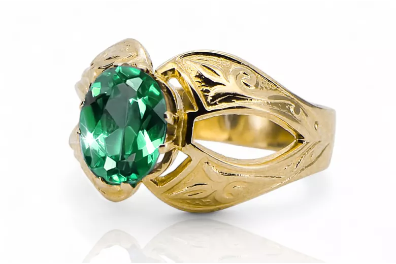 Szmaragd 14k żółte złoto Pierścionek Vintage Biżuteria vrc135y